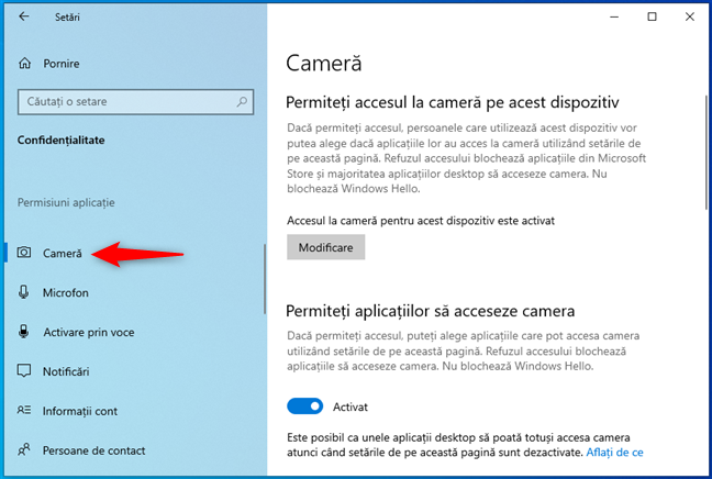 Permite accesul la un dispozitiv sau o caracteristicÄ Ã®n Windows 10