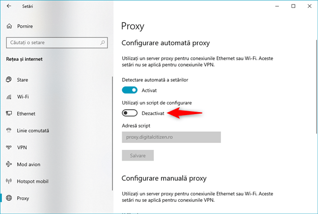 Cum dezactivezi un server proxy care foloseÈ™te o adresÄƒ proxy