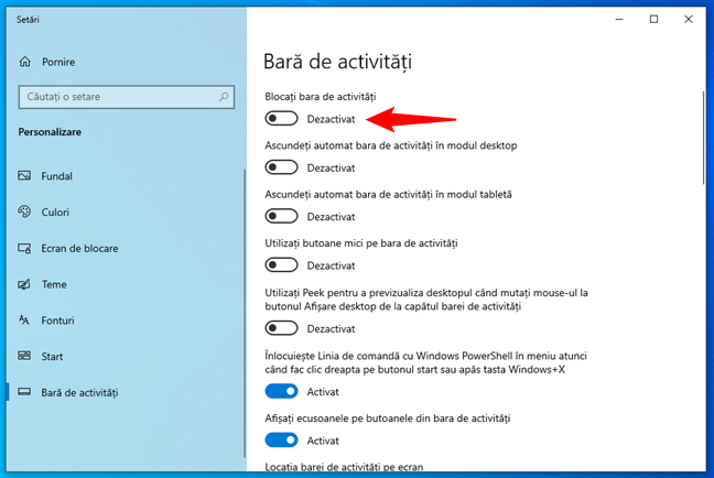 DeblocheazÄƒ Bara de activitÄƒÈ›i din Windows 10