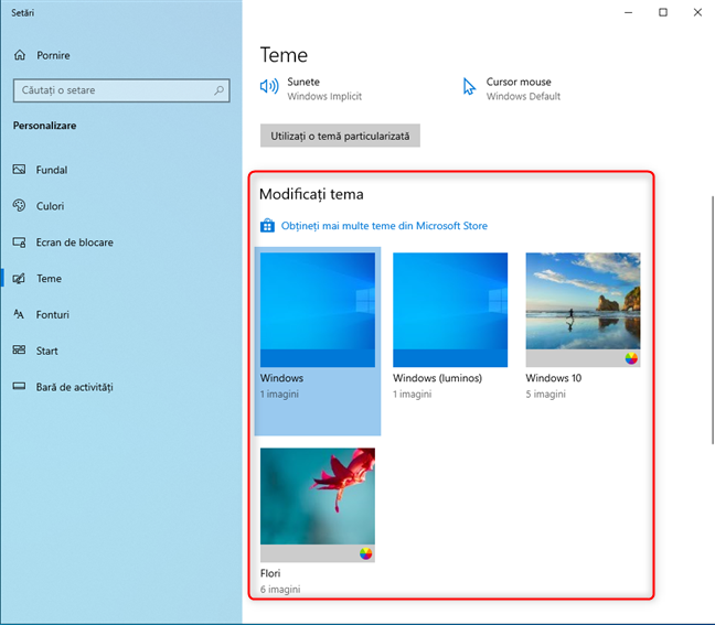 SchimbÄƒ tema din Windows 10