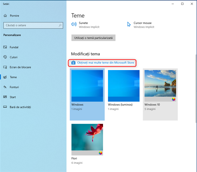 ApasÄƒ pe ObÈ›ineÈ›i mai multe teme din Microsoft Store