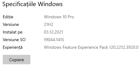 Versiune SO pentru Windows 10 21H2