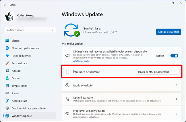 ÃŽntrerupeÈ›i actualizÄƒrile Ã®n Windows 11