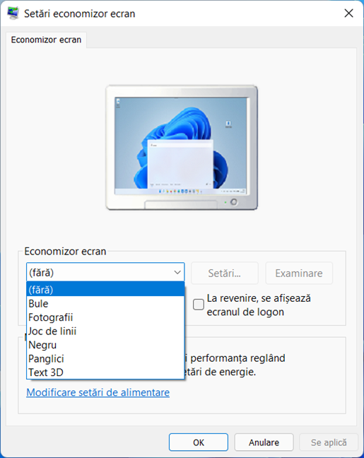 Alege un Economizor de ecran pentru Windows 11