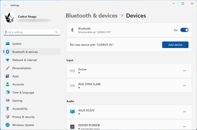 Setările Bluetooth din Windows 11
