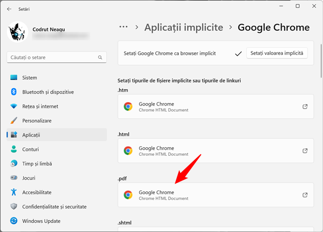 Google Chrome este aplicaÈ›ia implicitÄƒ pentru vizualizarea PDF-urilor