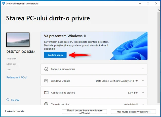 Verifică dacă PC-ul tău îndeplinește condițiile pentru Windows 11