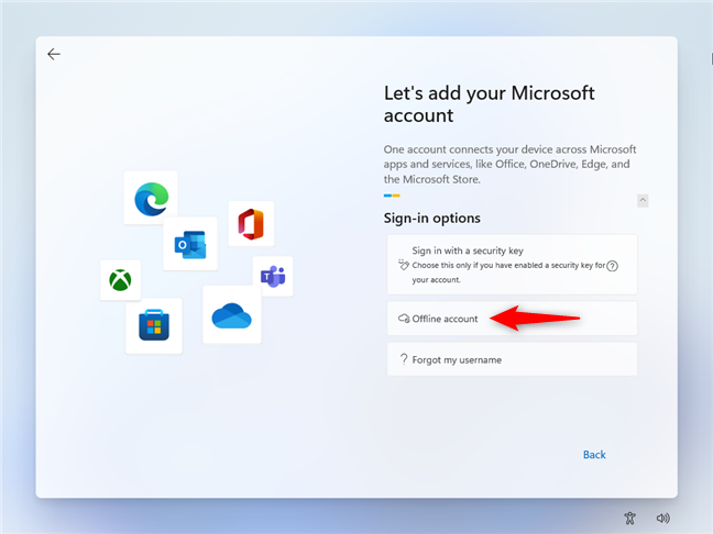 Alege Offline account dacă nu vrei un cont Microsoft