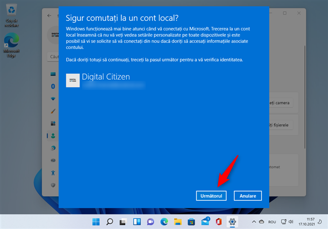 ContinuÄƒ procesul de comutare la un cont local Ã®n Windows 11