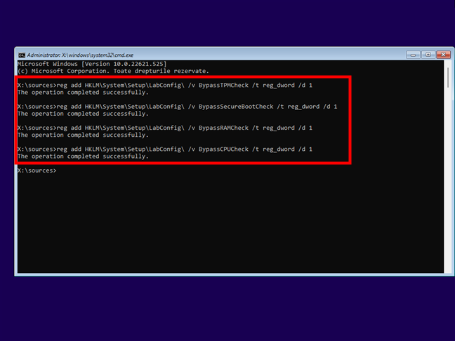 Comenzile care ocolesc verificÄƒrile TPM, SecureBoot, RAM È™i CPU ale Windows 11