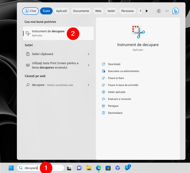 Cum deschizi Instrumentul de decupare Ã®n Windows 11 folosind CÄƒutarea