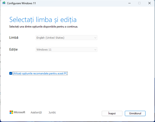 SelecteazÄ limba Èi ediÈia pentru fiÈierul ISO-ul cu Windows 11