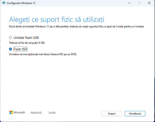 Alege sÄ creezi un fiÈier ISO cu Windows 11