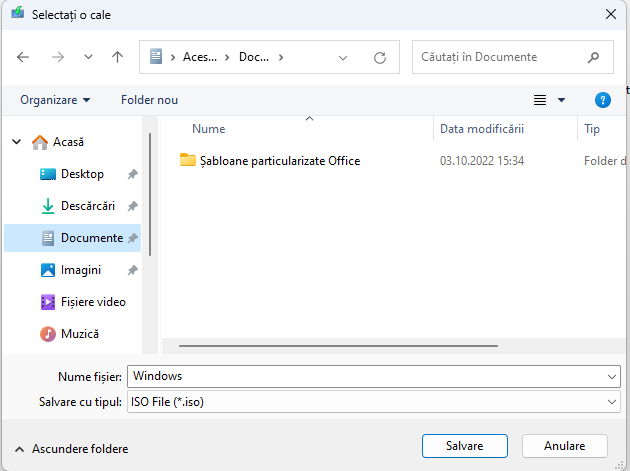 Alege unde salvezi fiÈierul ISO cu Windows 11 pe PC-ul tÄu