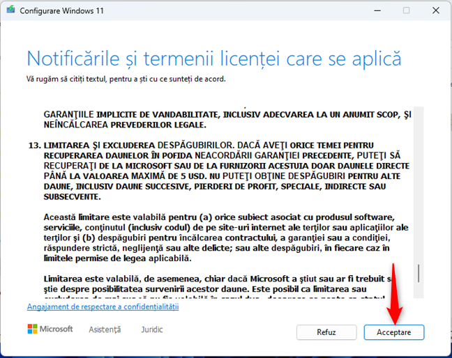 AcceptÄ termenii licenÈei pentru Windows 11 Media Creation Tool
