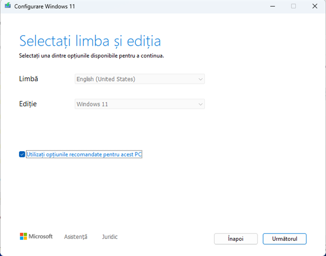 DacÄ vrei, selecteazÄ limba Èi ediÈia de Windows 11