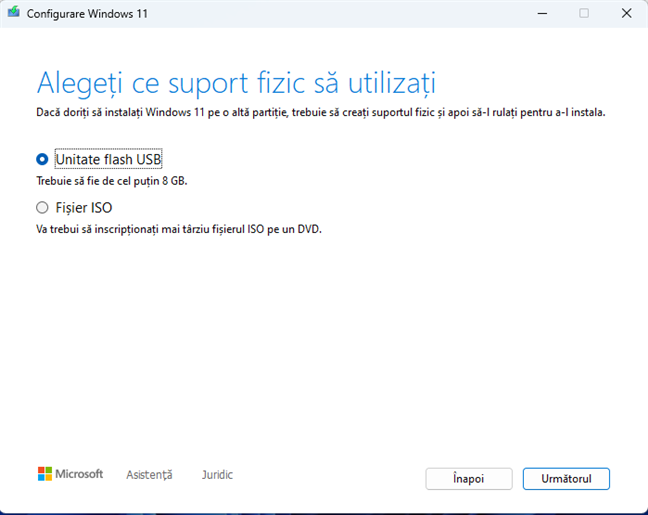 Alege sÄ creezi o Unitate flash USB cu Windows 11