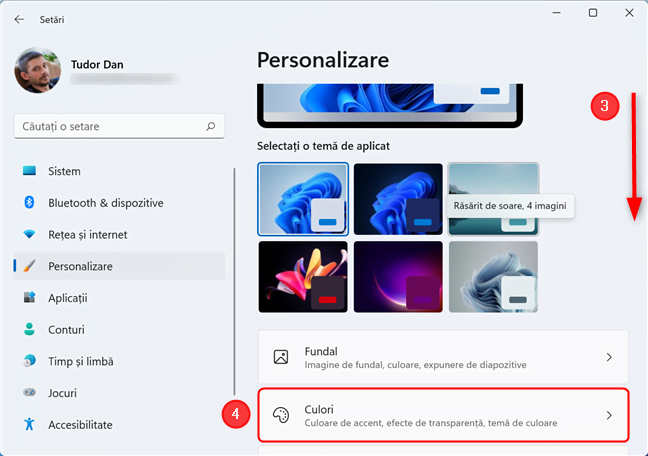 DeruleazÄƒ pÃ¢nÄƒ la Culori È™i apasÄƒ pe secÈ›iune