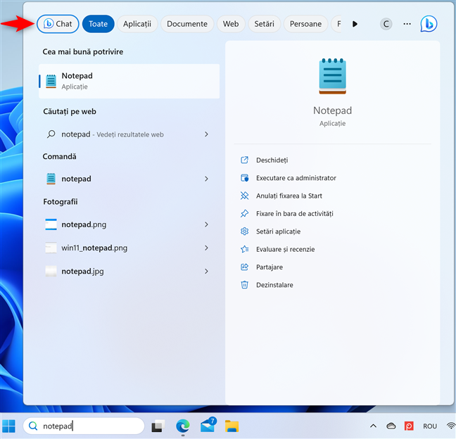 PoÈ›i accesa Bing Chat din fereastra de CÄƒutare
