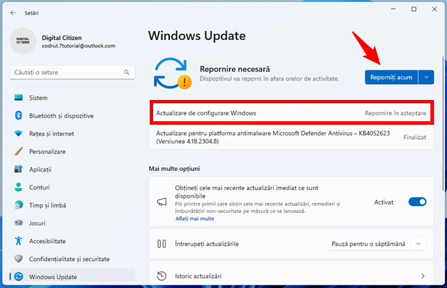 InstaleazÄƒ Actualizarea de configurare Windows
