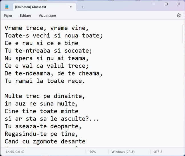 Zoom în Notepad pentru Windows 11