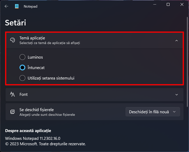 Cum activezi modul Ã®ntunecat pentru Notepad Ã®n Windows 11