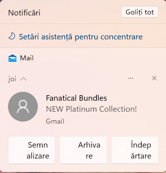 EliminÄƒ o notificare din Windows 11 apÄƒsÃ¢nd pe butonul ÃŽndepÄƒrtare