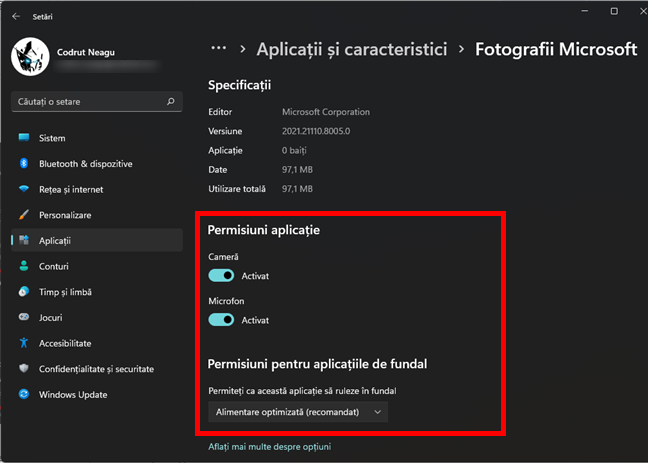 Permisiunile unei aplicaÈ›ii Ã®n SetÄƒrile din Windows 11