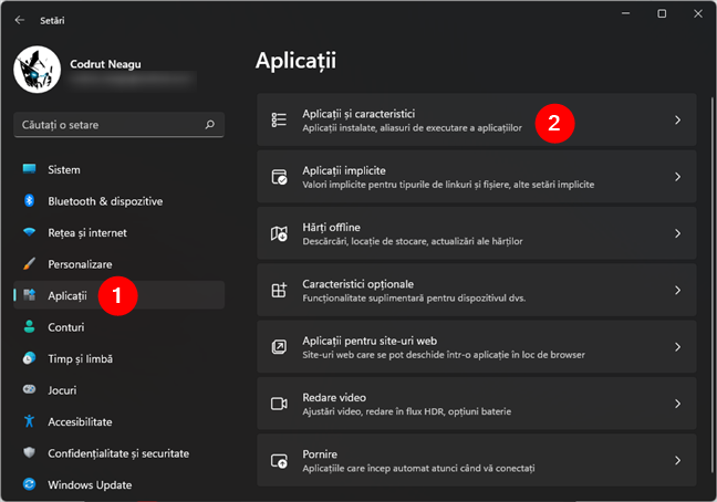 Deschide AplicaÈ›ii > AplicaÈ›ii È™i caracteristici Ã®n SetÄƒrile din Windows 11