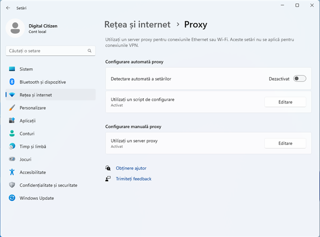 SetÄƒrile pentru proxy Ã®n Windows 11