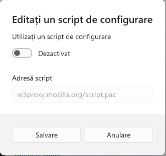 DezactiveazÄƒ scriptul de configurare pentru proxy