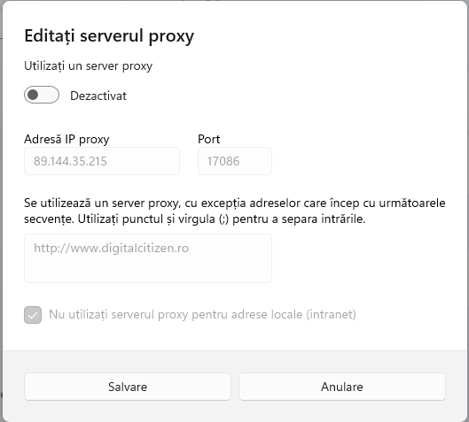 DezactiveazÄƒ serverul proxy