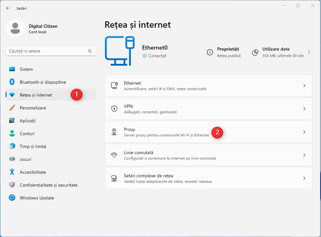 AcceseazÄƒ SetÄƒri > ReÈ›ea È™i internet > Proxy