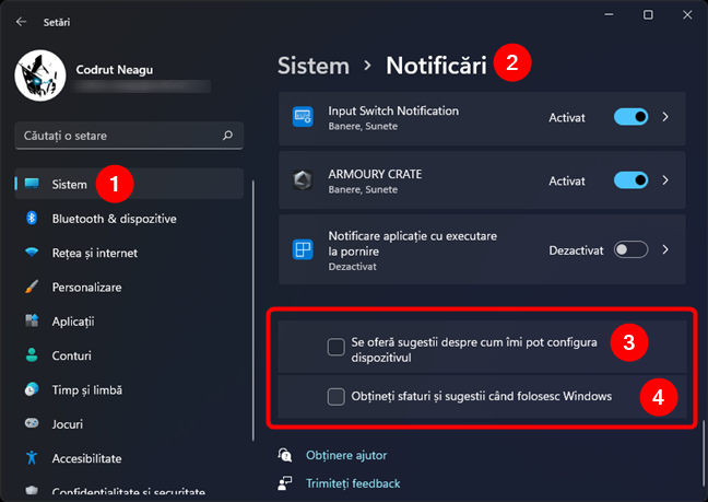 OpreÈ™te Windows 11 din a afiÈ™a reclame Ã®n notificÄƒri