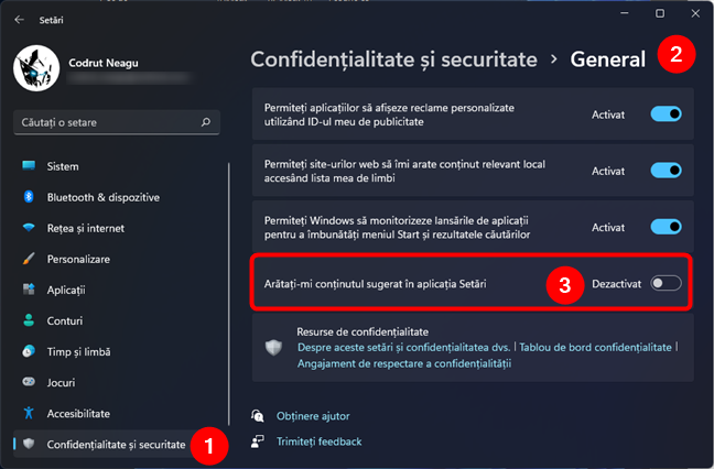 BlocheazÄƒ reclamele din SetÄƒrile din Windows 11