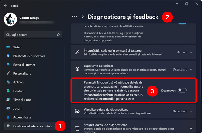 BlocheazÄƒ Microsoft din a-È›i folosi datele de diagnosticare pentru reclame