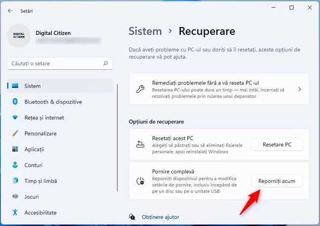 Opțiuni de recuperare pentru Windows 11