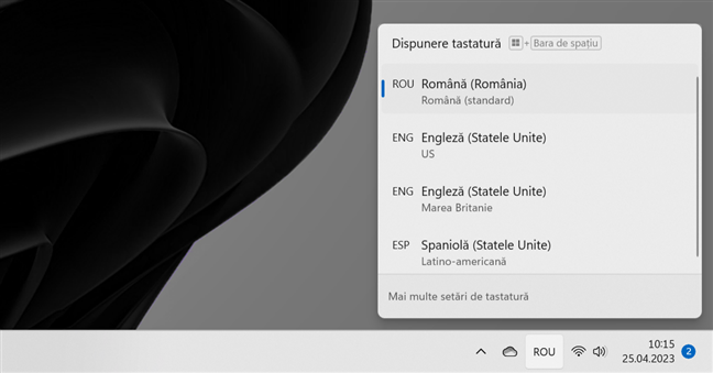 CombinaÈ›ia de taste pentru limbÄƒ din Windows 11 foloseÈ™te bara de limbÄƒ