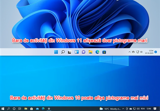 Bara de activități din Windows 11 nu poate afișa decât pictograme mari