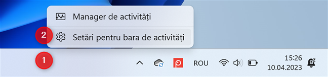 DÄ clic dreapta pe bara de activitÄÈi Èi alege SetÄri pentru bara de activitÄÈi