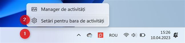 DÄƒ clic dreapta pe bara de activitÄƒÈ›i È™i alege SetÄƒri pentru bara de activitÄƒÈ›i