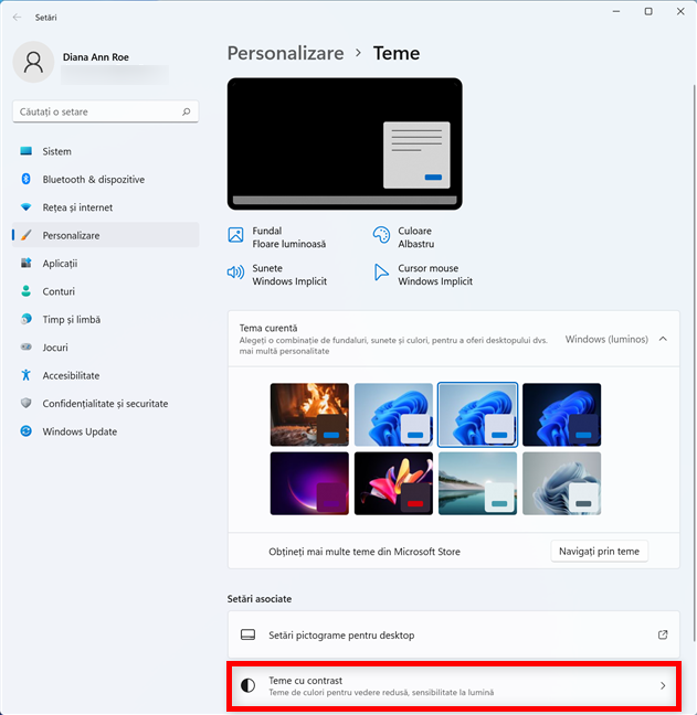 AcceseazÄƒ Teme cu contrast Ã®n Windows 11