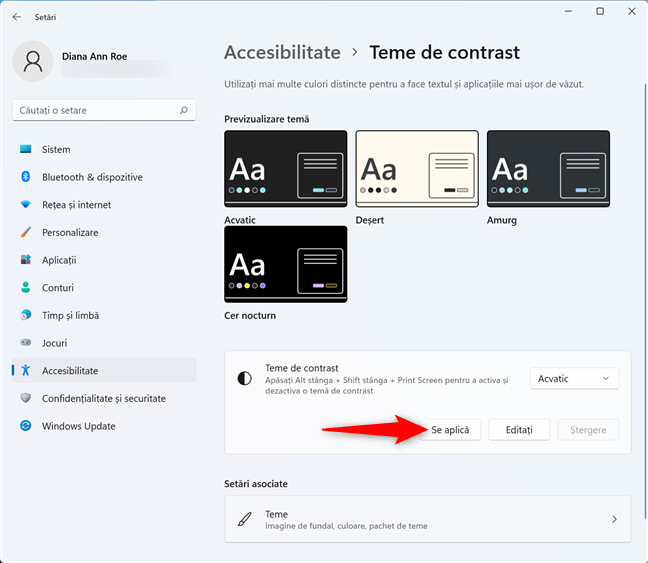 AplicÄƒ tema ta de contrast Ã®n Windows 11