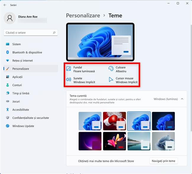 PersonalizeazÄƒ elemente ale temei tale din Windows 11