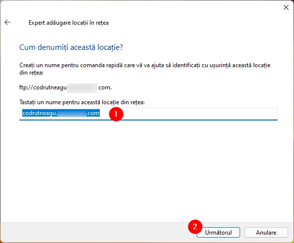 Alege un nume pentru site-ul FTP