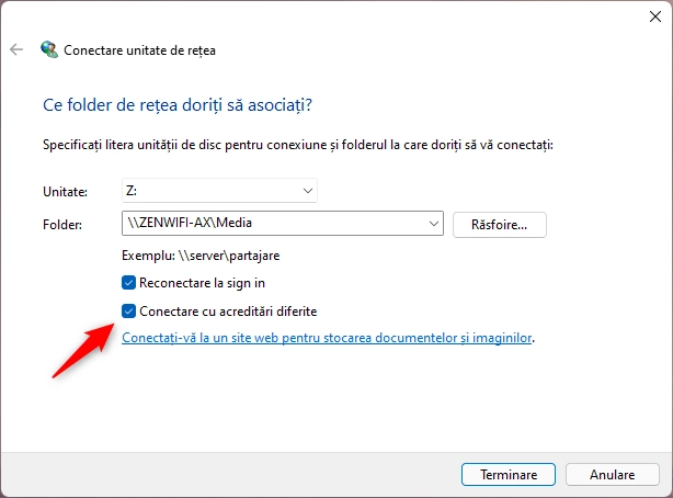 Conectare cu acreditări diferite