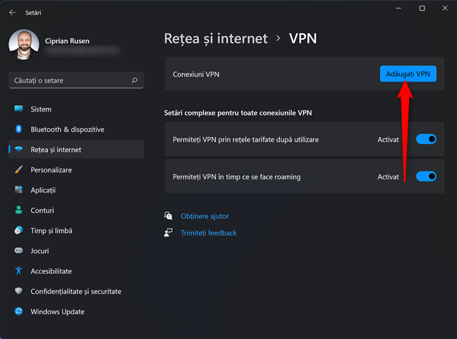 Apasă pe Adăugați VPN