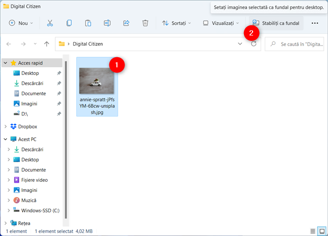 Cum schimbi imaginea de fundal pentru desktop în Windows 11 din File Explorer