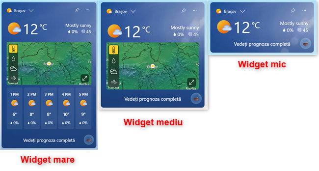 Dimensiunile disponibile pentru widgeturi în Windows 11