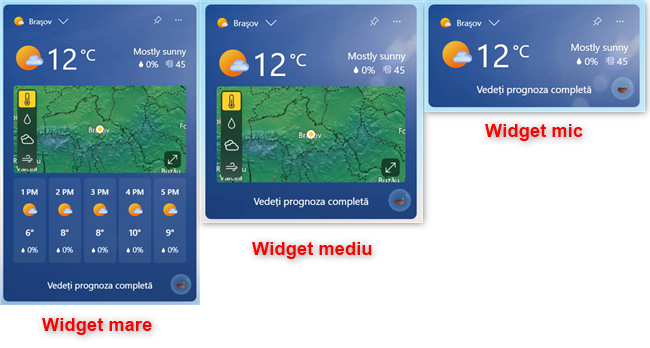 Dimensiunile disponibile pentru widgeturi Ã®n Windows 11